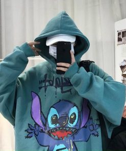 Áo hoodie in hình Stitch có nón 2 lớp vải thun nỉ