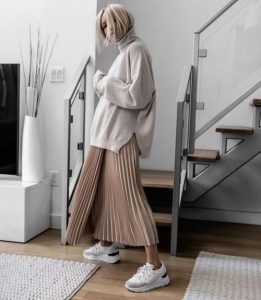 áo sweater nữ form rộng phối chân váy dài