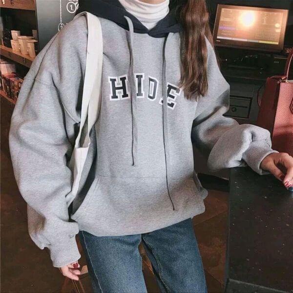 Áo hoodie nữ in chữ Hide chất liệu vải nỉ mềm mịn