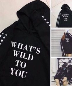 Áo hoodie nam nữ màu đen sọc tay có in chữ What's wild to you