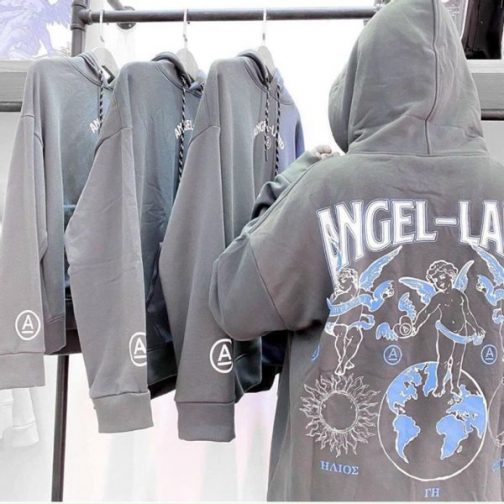 Áo hoodie vải thun nỉ in chữ ANGEL LAND cực năng động trẻ trung