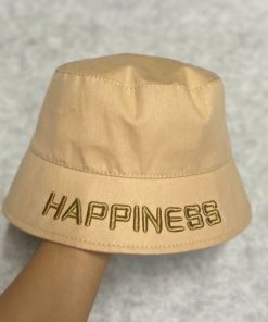 Nón bucket unisex chất liệu vải kaki có thêu chữ HAPPINESS nhiều màu sắc