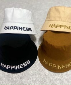Nón bucket unisex chất liệu vải kaki có thêu chữ HAPPINESS nhiều màu sắc